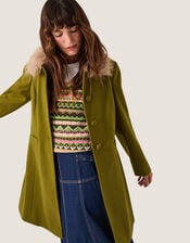 Beatrice Faux Fur Collar Coat, Green (GREEN), large