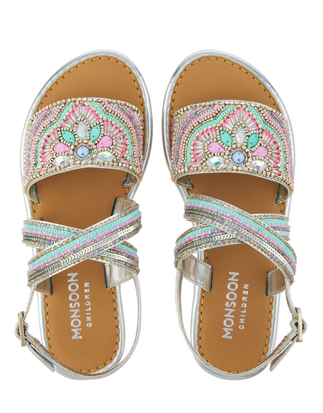 Allie Silver Beaded Sandals, Silver (SILVER), large