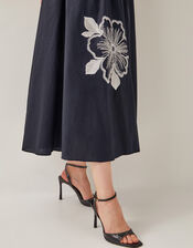 Sophie Embroidered Fit & Flare Midi Dress, Black (BLACK), large