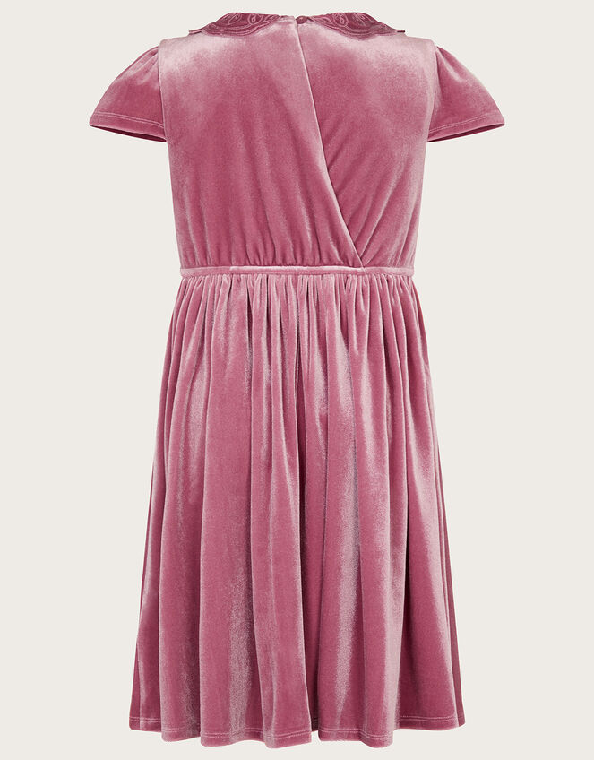 Velvet Butterfly Collar Dress, Pink (DUSKY PINK), large