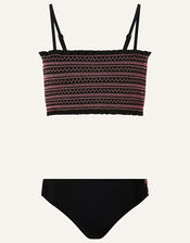 Shirred Bikini Set, Black (BLACK), large