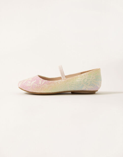 Rainbow Glitter Lace Ballerina Flats, Pink (PINK), large