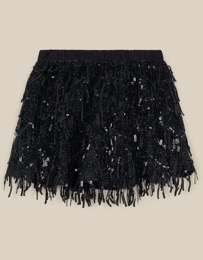 Cindy Sequin Fringe Skirt, Black (BLACK), large