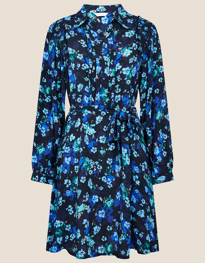 Ditsy Print Short Shirt Dress, Black (BLACK), large