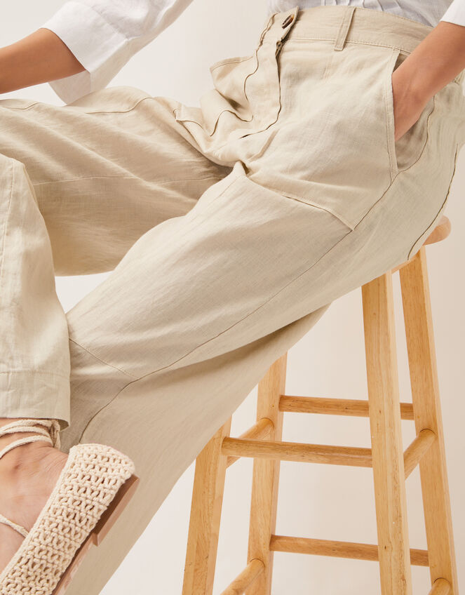Jolie Short Wide Leg Linen Trousers, Natural (NATURAL), large