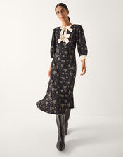 Dotty Bow Floral Jersey Midi Dress, Black (BLACK), large