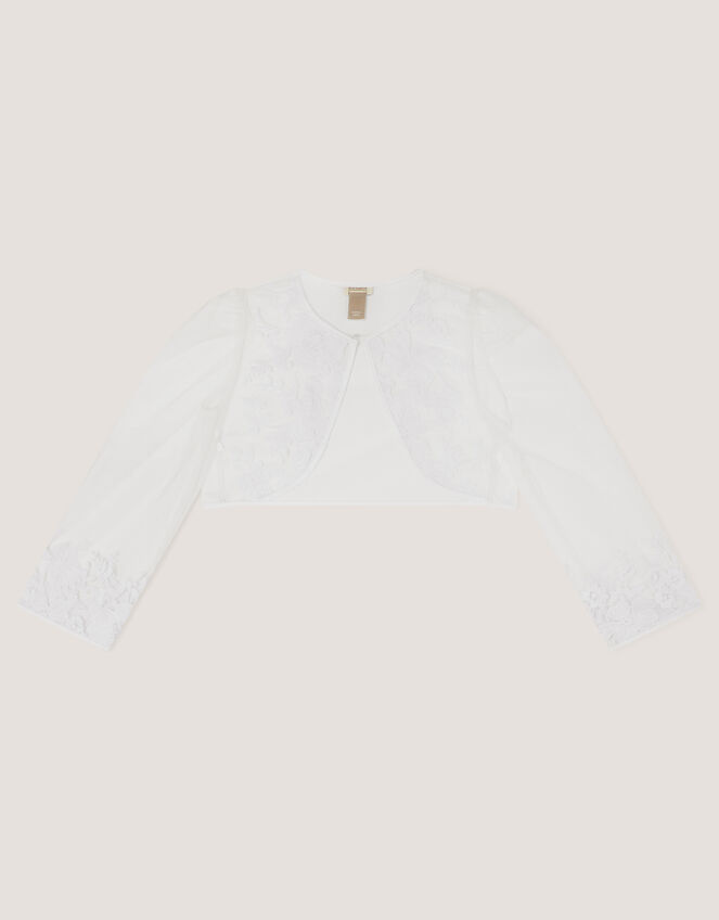 Felicity Embroidered Mesh Cardigan, White (WHITE), large