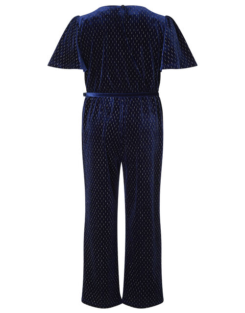 Shimmer Velvet Belted Jumpsuit, Blue (NAVY), large