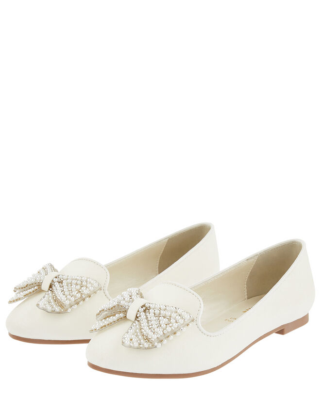 Pearl Bow Slippers, Ivory (IVORY), large
