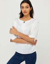 Scarlet Relaxed Blouse in Pure Linen, White (WHITE), large