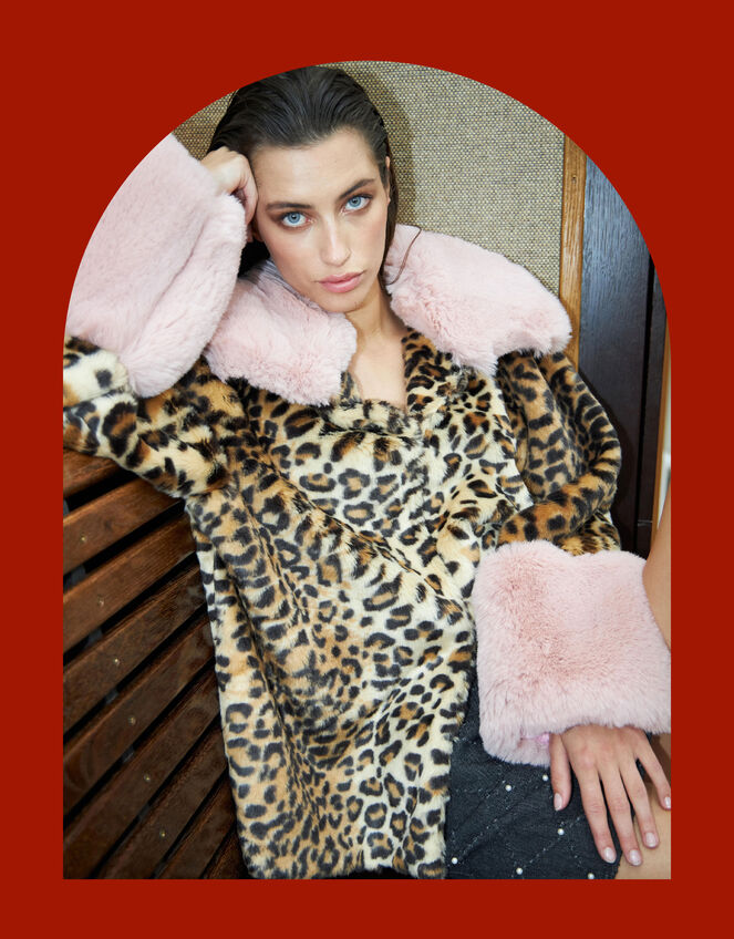 Crās Faux Fur Leopard Print Jacket, Leopard (LEOPARD), large