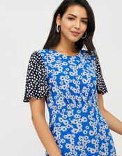 Delta Contrast Print Midi Dress, Blue (BLUE), large