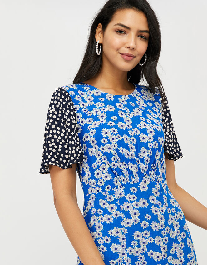 Delta Contrast Print Midi Dress, Blue (BLUE), large