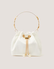 Floral Metal Handle Bag, Ivory (IVORY), large