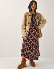 Cheryl Diamond Floral Print Midi Dress, Brown (CHOCOLATE), large