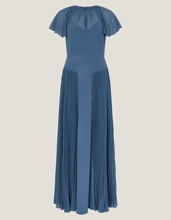 Madison Flutter Sleeve Pleated Bridesmaid Dress, Blue (PETROL), large