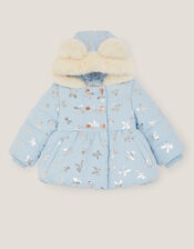 Baby Faux Fur Hooded Bow Coat, Blue (BLUE), large