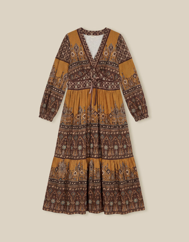 Branwen Floral Print Jersey Midi Dress, Yellow (OCHRE), large