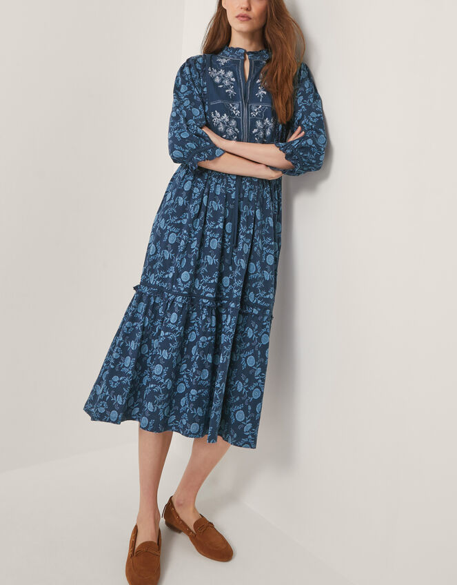 Sofia Floral Print Jersey Midi Dress, Blue (BLUE), large