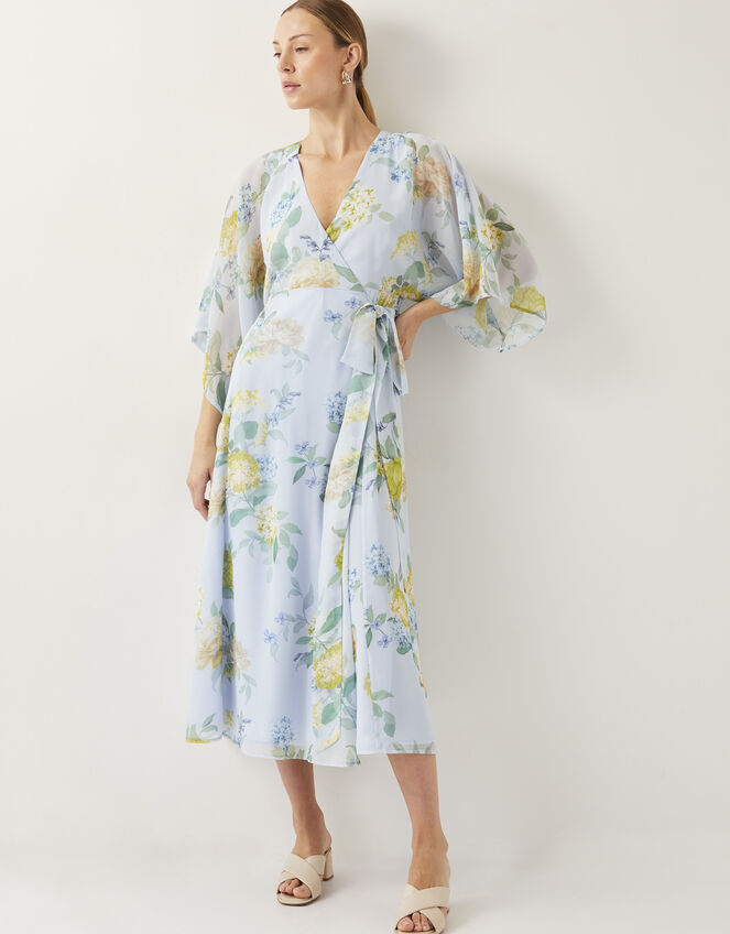 Rowan Floral Wrap Midi Dress, Blue (PALE BLUE), large