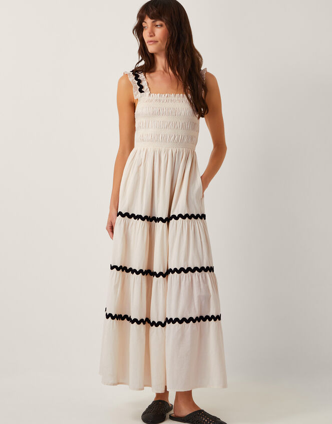 Tabitha Sleeveless Smocked Midi Dress, Ivory (IVORY), large