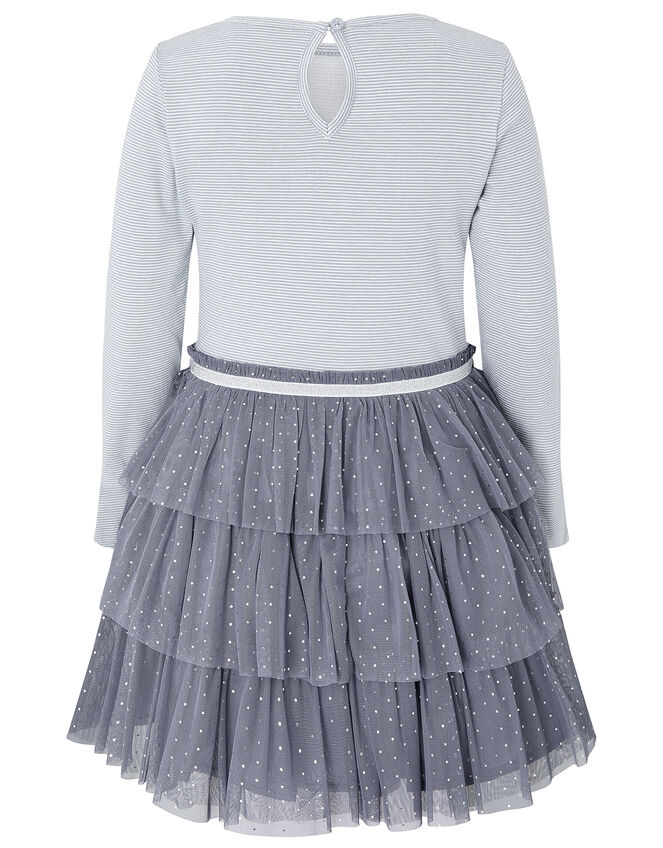 Disco Sequin Unicorn Stripe Dress, Grey (GREY), large