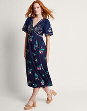 Maya Floral Embroidered Midi Dress, Blue (NAVY), large