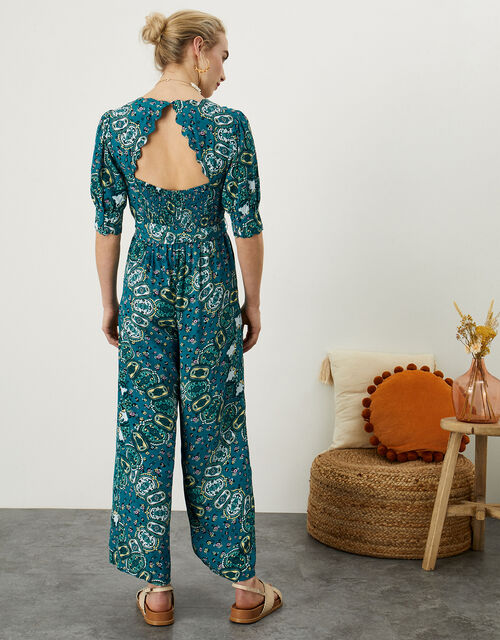 Scallop Print Jumpsuit, Teal (TEAL), large