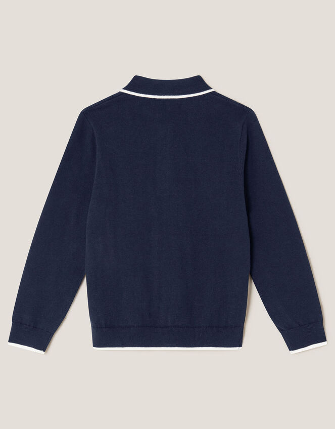 Ribbed Knit Polo Jumper, Blue (NAVY), large
