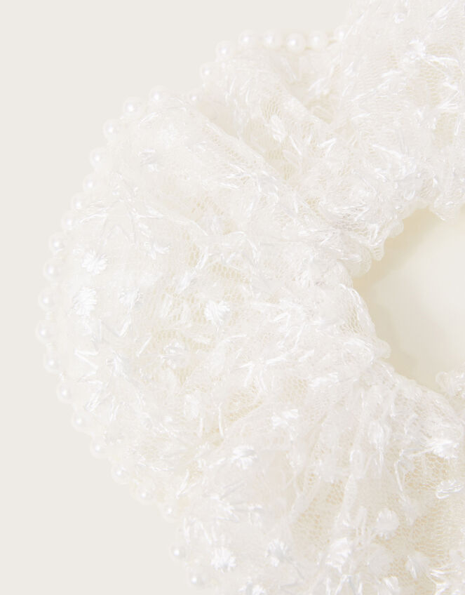 Pearl Embellished Lace Hair Scrunchie, , large