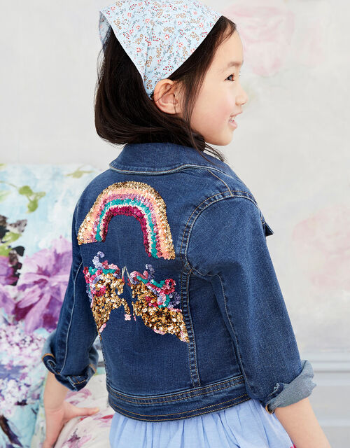 Sequin Unicorn Denim Jacket Blue Girls' Coats & Jackets Monsoon UK.