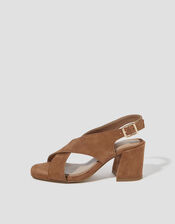 Cally Suede Crossover Slingback Heels, Tan (TAN), large