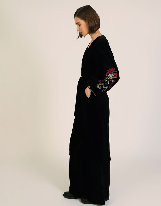 Traffic People Folklore Embroidered Velvet Duster Coat, Black (BLACK), large