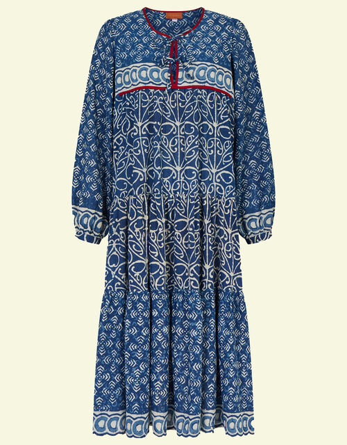 La Galeria Elefante Donna Woodblock Printed Dress, Blue (BLUE), large