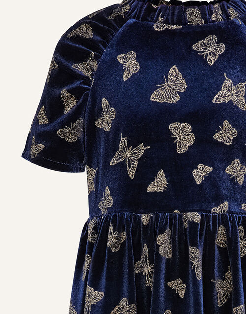 Glitter Butterfly Velvet Dress, Blue (NAVY), large