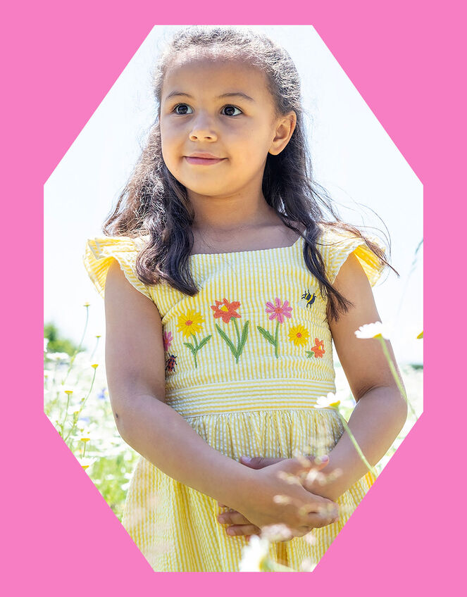 Frugi Embroidered Dress, Yellow (YELLOW), large