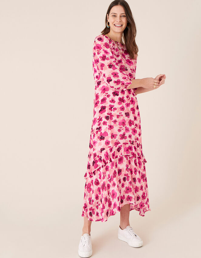 Pompea Poppy Print Midi Dress Pink | Pink Midi Dresses | Monsoon UK.