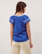 Fenn Embroidered Ruffle Jersey Top, Blue (COBALT), large