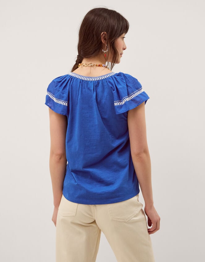 Fenn Embroidered Ruffle Jersey Top, Blue (COBALT), large