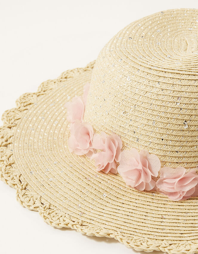 Florrie Corsage Floppy Hat, Natural (NATURAL), large