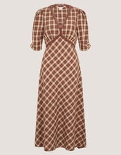 Frankie Check Print Midi Dress, Brown (BROWN), large