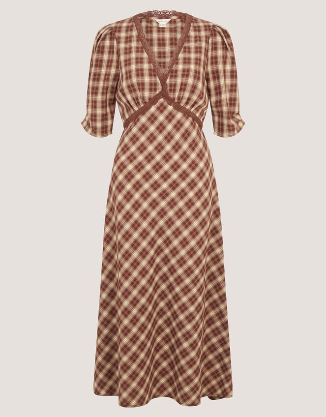Frankie Check Print Midi Dress, Brown (BROWN), large