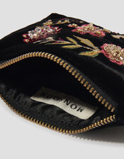 Floral Embellished Velvet Coin Purse, , large