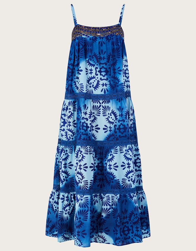 Tile Batik Print Cami Midi Dress, Blue (BLUE), large