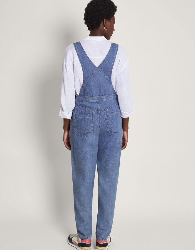 Tia Upcycled Denim Dungarees, Blue (DENIM BLUE), large