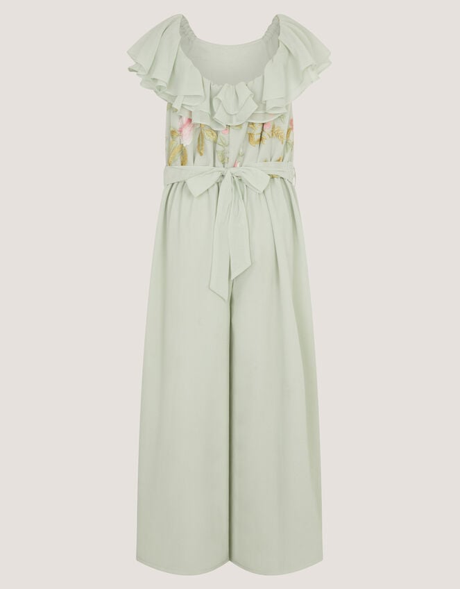 Azalea Floral Embroidered Ruffle Jumpsuit, Green (SAGE), large