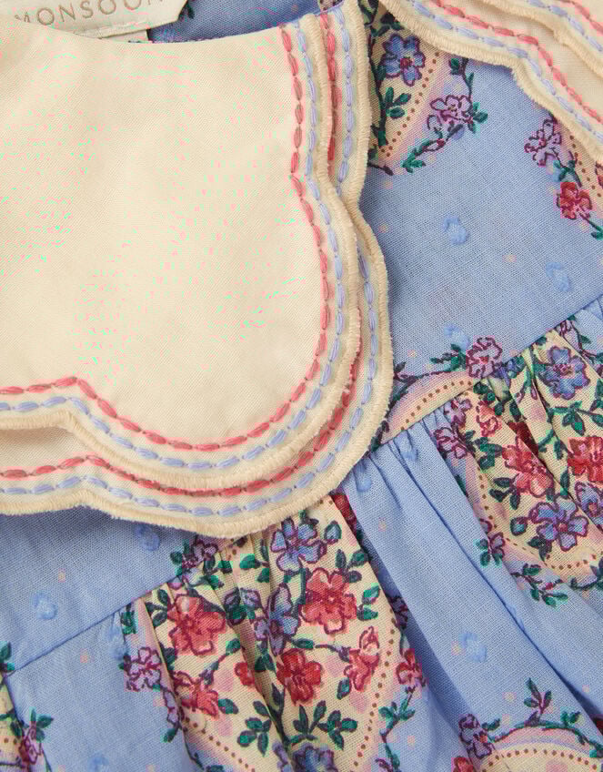 Heart Print Scallop Blouse, Blue (BLUE), large