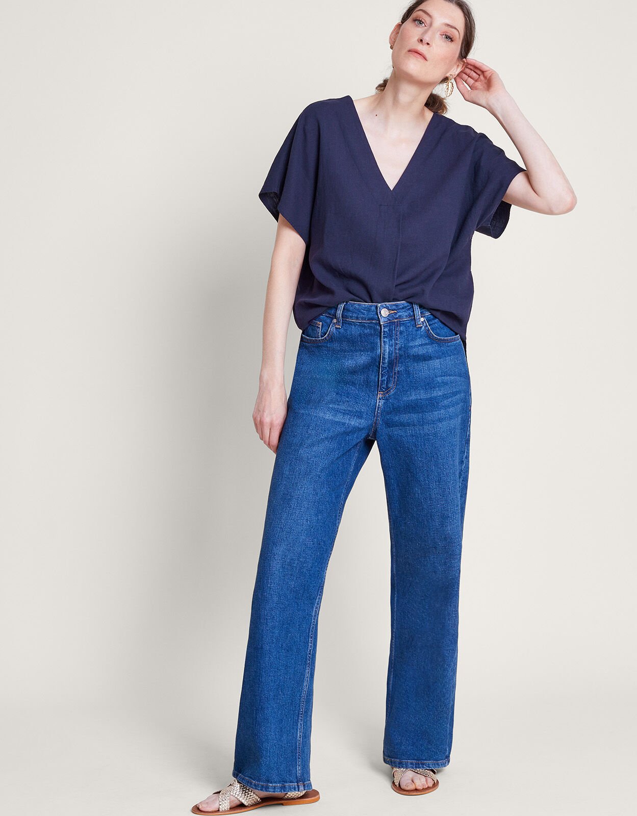 Viola V Neck Pintuck T Shirt Blue Tops T shirts Monsoon UK