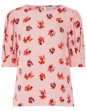 Betty Printed Short Sleeve Blouse, Pink (BLUSH), large