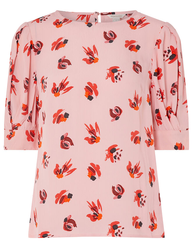 Betty Printed Short Sleeve Blouse, Pink (BLUSH), large
